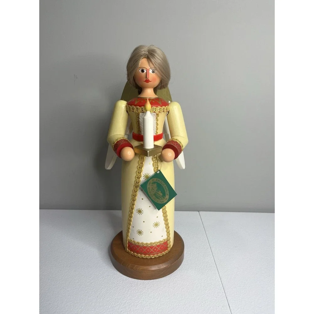 Vtg Erzgebirge Ore Mountain Germany Female‎ Yellow Angel Nutcracker Large